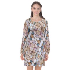 Rounded Stones Print Motif Long Sleeve Chiffon Shift Dress 