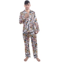 Rounded Stones Print Motif Men s Long Sleeve Satin Pyjamas Set by dflcprintsclothing