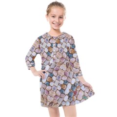 Rounded Stones Print Motif Kids  Quarter Sleeve Shirt Dress by dflcprintsclothing