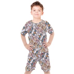 Rounded Stones Print Motif Kids  Tee And Shorts Set by dflcprintsclothing