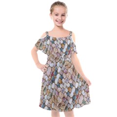 Rounded Stones Print Motif Kids  Cut Out Shoulders Chiffon Dress by dflcprintsclothing