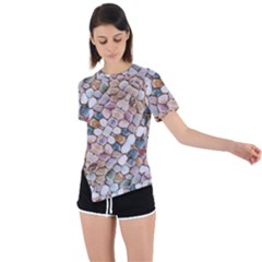 Rounded Stones Print Motif Asymmetrical Short Sleeve Sports Tee