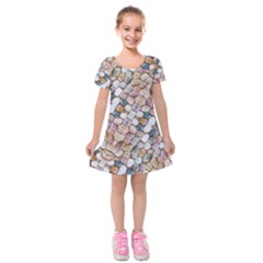 Rounded Stones Print Motif Kids  Short Sleeve Velvet Dress