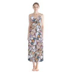 Rounded Stones Print Motif Button Up Chiffon Maxi Dress