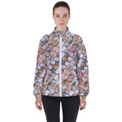 Rounded Stones Print Motif Women s High Neck Windbreaker by dflcprintsclothing