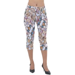 Rounded Stones Print Motif Lightweight Velour Capri Leggings 