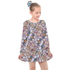 Rounded Stones Print Motif Kids  Long Sleeve Dress by dflcprintsclothing