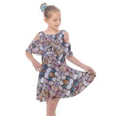 Rounded Stones Print Motif Kids  Shoulder Cutout Chiffon Dress by dflcprintsclothing