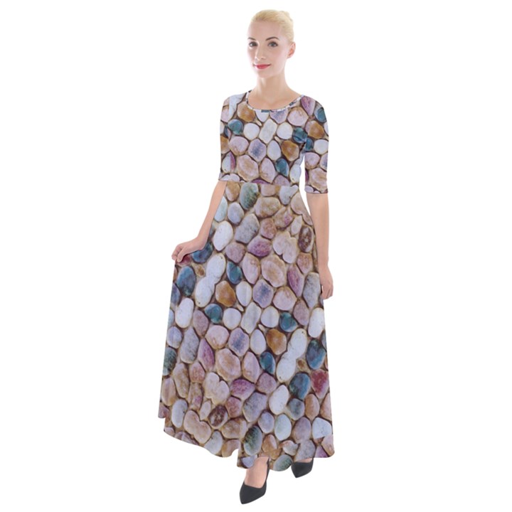 Rounded Stones Print Motif Half Sleeves Maxi Dress