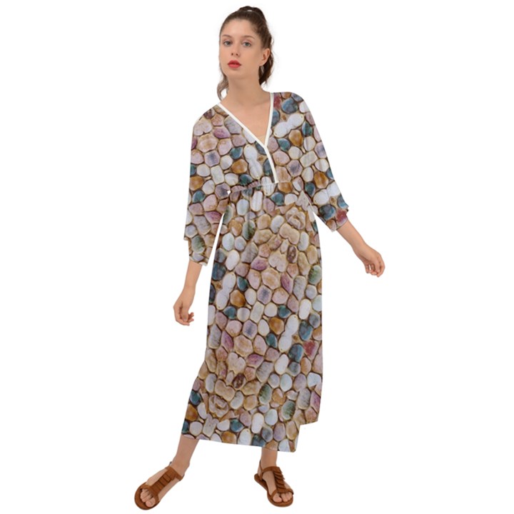 Rounded Stones Print Motif Grecian Style  Maxi Dress