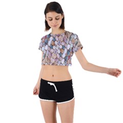 Rounded Stones Print Motif Tie Back Short Sleeve Crop Tee by dflcprintsclothing