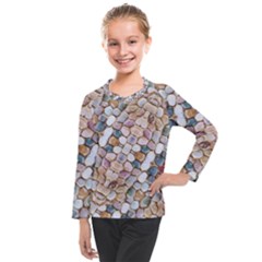 Rounded Stones Print Motif Kids  Long Mesh Tee