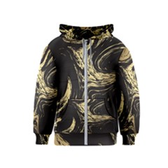 Black And Gold Marble Kids  Zipper Hoodie by Dushan