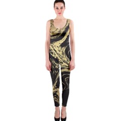 Black And Gold Marble One Piece Catsuit by Dushan