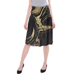 Black And Gold Marble Midi Beach Skirt by Dushan