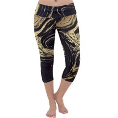 Black And Gold Marble Capri Yoga Leggings by Dushan