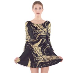 Black And Gold Marble Long Sleeve Velvet Skater Dress