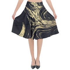 Black And Gold Marble Flared Midi Skirt by Dushan