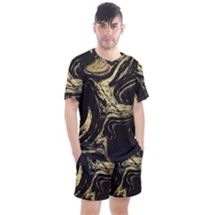 Black And Gold Marble Men s Mesh Tee And Shorts Set