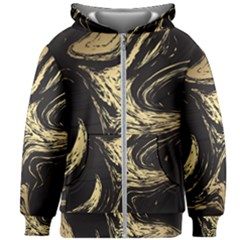 Black And Gold Marble Kids  Zipper Hoodie Without Drawstring by Dushan