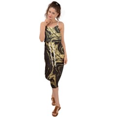 Black And Gold Marble Waist Tie Cover Up Chiffon Dress