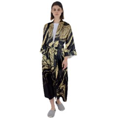 Black And Gold Marble Maxi Satin Kimono