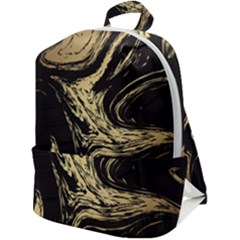 Black And Gold Marble Zip Up Backpack by Dushan