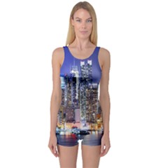 New-york Cityscape  One Piece Boyleg Swimsuit by Dushan