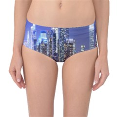 New-york Cityscape  Mid-waist Bikini Bottoms by Dushan