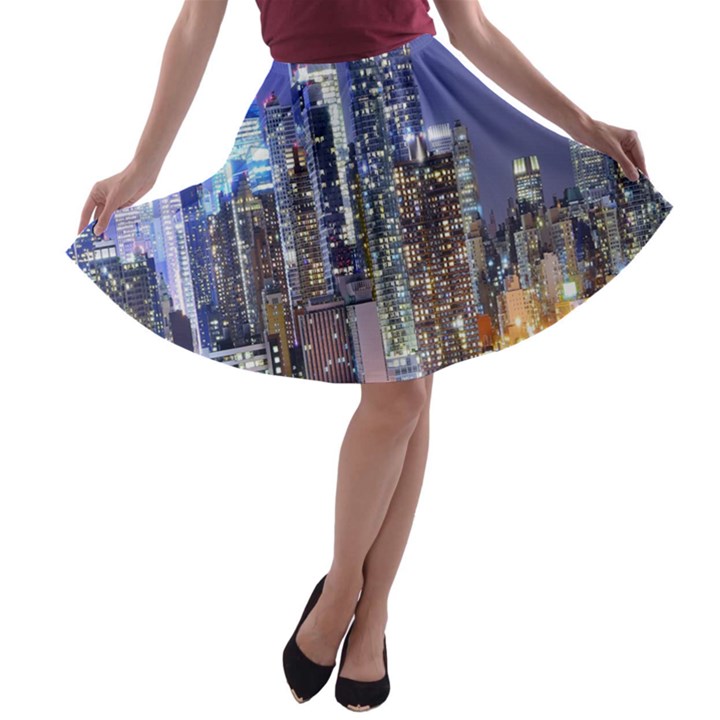 New-York CityScape  A-line Skater Skirt