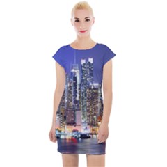 New-york Cityscape  Cap Sleeve Bodycon Dress by Dushan