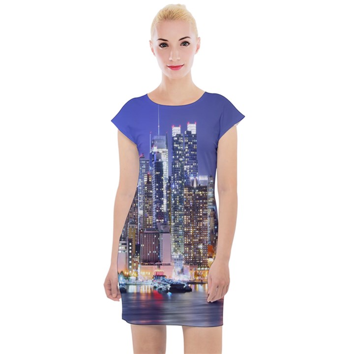 New-York CityScape  Cap Sleeve Bodycon Dress