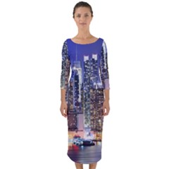 New-york Cityscape  Quarter Sleeve Midi Bodycon Dress by Dushan