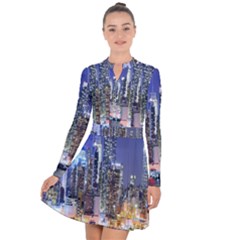 New-york Cityscape  Long Sleeve Panel Dress by Dushan