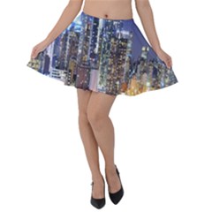 New-york Cityscape  Velvet Skater Skirt