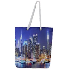 New-york Cityscape  Full Print Rope Handle Tote (large) by Dushan