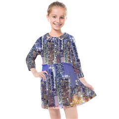 New-york Cityscape  Kids  Quarter Sleeve Shirt Dress by Dushan