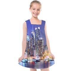 New-york Cityscape  Kids  Cross Back Dress by Dushan