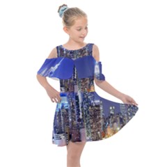 New-york Cityscape  Kids  Shoulder Cutout Chiffon Dress by Dushan