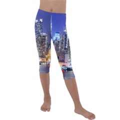 New-york Cityscape  Kids  Lightweight Velour Capri Leggings  by Dushan