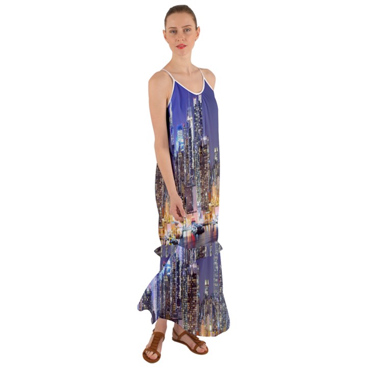 New-York CityScape  Cami Maxi Ruffle Chiffon Dress