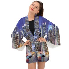 New-york Cityscape  Long Sleeve Kimono by Dushan