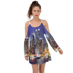 New-york Cityscape  Kimono Sleeves Boho Dress by Dushan