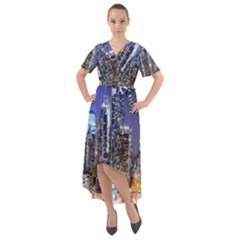 New-york Cityscape  Front Wrap High Low Dress by Dushan