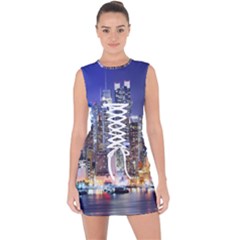 New-york Cityscape  Lace Up Front Bodycon Dress by Dushan