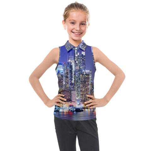 New-york Cityscape  Kids  Sleeveless Polo Tee by Dushan