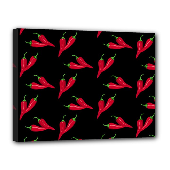 Red, hot jalapeno peppers, chilli pepper pattern at black, spicy Canvas 16  x 12  (Stretched)