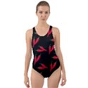 Red, hot jalapeno peppers, chilli pepper pattern at black, spicy Cut-Out Back One Piece Swimsuit View1