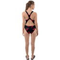 Red, hot jalapeno peppers, chilli pepper pattern at black, spicy Cut-Out Back One Piece Swimsuit View2