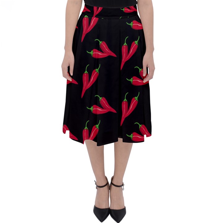 Red, hot jalapeno peppers, chilli pepper pattern at black, spicy Classic Midi Skirt